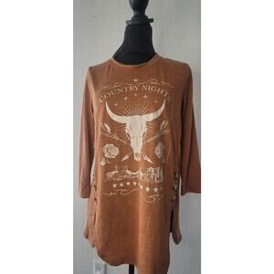 County Nights Graphic 3/4 Sleeve T-shirt Rodeo Ready Western Print NWT SIze S